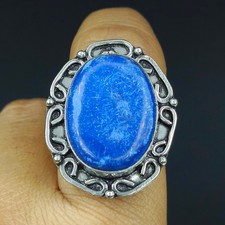 Natural Lapis Lazuli Gemstone Handmade 925 Sterling Silver Ring Size-7 US