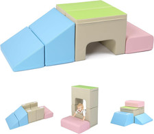 4-Piece PU Leather Soft Play Foam Climbing Blocks for Toddlers, Foldable Tunnel