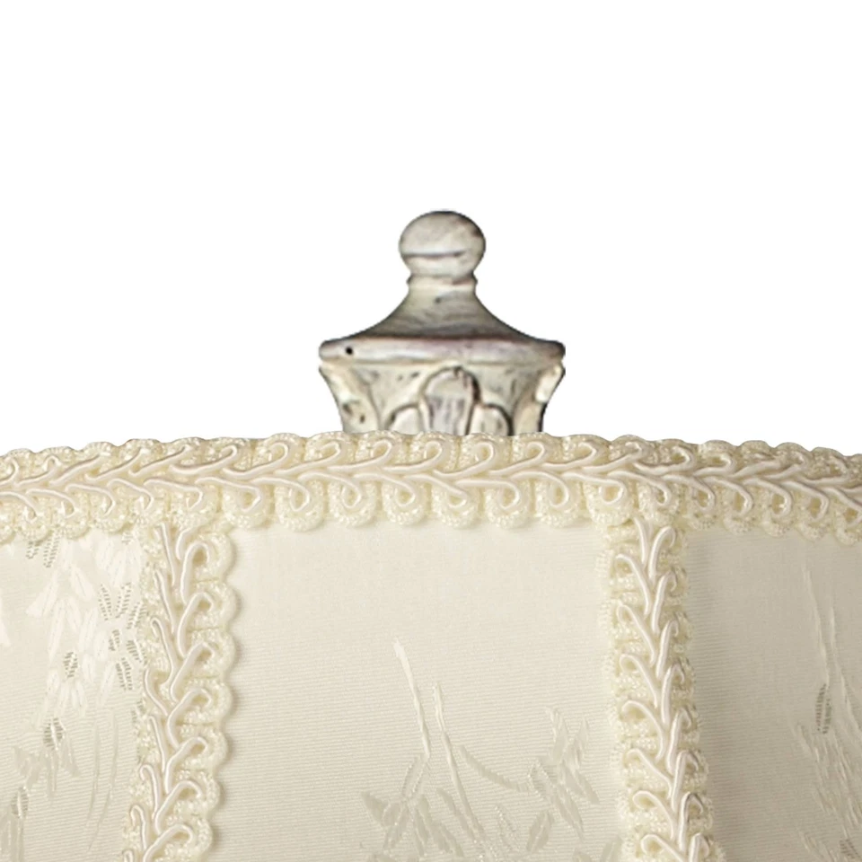 Lámpara de pie Shabby Chic antigua blanca crema tela pantalla flecos para sala de estar Foto 3 de 4