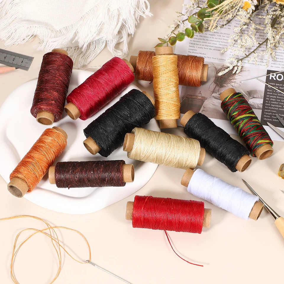 110 Yards 0.8mm 150D Leather Sewing Waxed Thread Cord Kit, Red - Image 4 of 4