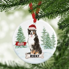 Bernese Mountain Dog Christmas Ornament Customized with Name, Watercolor Pers...