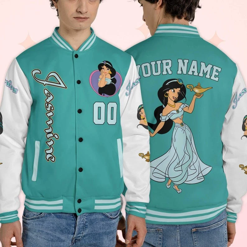 Personalized Aladdin Jasmine Princess With Magic Lamp Christmas Baseball Jacket