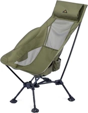 iClimb Ultralight Compact Camping Folding Beach Green High Back Chair Large Feet