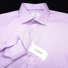 ETON BUTTON DRESS SHIRT -17.5 36 37 PURPLE TWILL CONTEMPORARY SLIM- NON-IRON