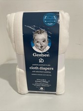 Gerber 10 Pack Prefold White Cloth Diapers Absorbent Padding 3 ply 20X14 New