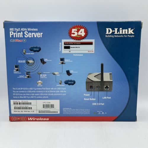 D-Link DP-G310 Wireless Print Server AirPlus G USB 54Mbps 802.11g Factory Sealed - Picture 2 of 10