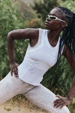 Free People Movement Women's MEDIUM Silver Lining Tempo Tank in White