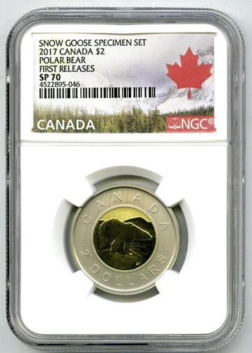 2017 CANADA $2 NGC SP70 POLAR BEAR FIRST RELEASES SPECIMEN TWO DOLLAR TOONIE !!