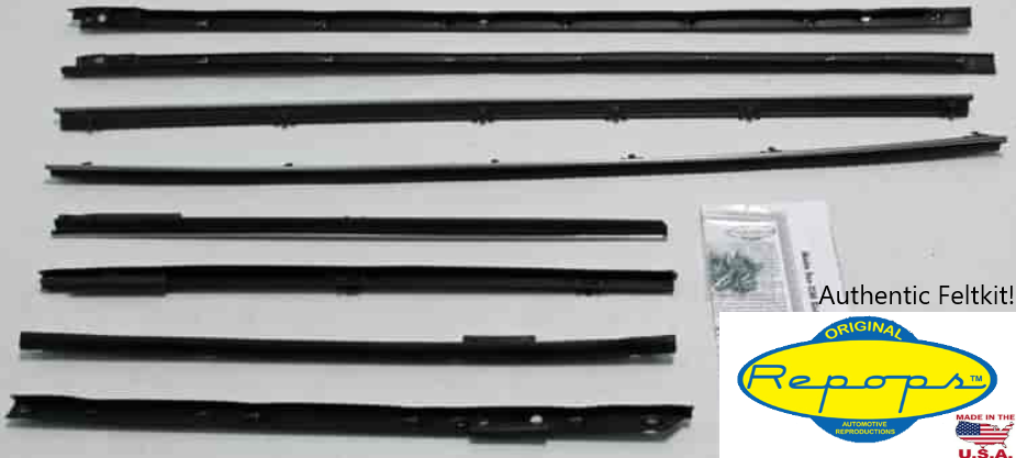 Repops 8-Piece Door Window Felt & Rubber Seal Kit – For 1965 Pontiac GTO/Lemans Convertible