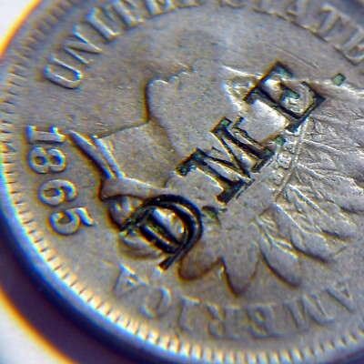 Indian head cent/penny 1865 counterstamp D.M.E.