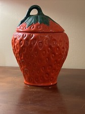Vintage Cookie Jar Ceramic Strawberry Canister Retro Kitchen Kitsch Hand Painted