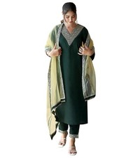 Women's Rayon Viscose Embroidery Straight Kurta Pant with Dupatta Set