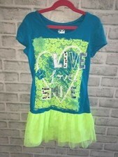 JUSTICE GIRLS SIZE 10 KIDS DRESS TULLE SKIRT LIVE LOVE SMILE BLUE YELLOW DRESS