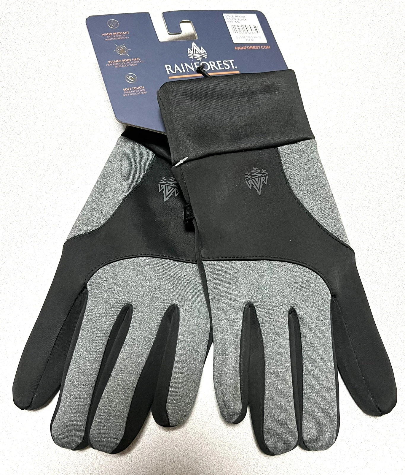 Rainforest Men's Fleece Lined Gloves Size S/M Tech Touch Water Resistant