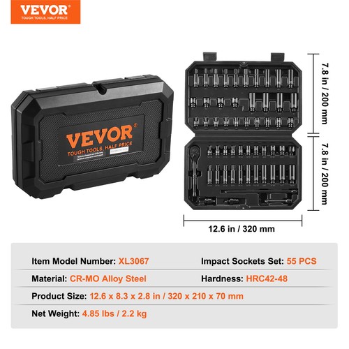 VEVOR Set di Chiavi a Bussola 55 Pezzi Rimozione Dadi Trasmissione 6,35 mm - Imagen 7 de 12