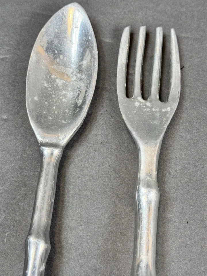 Bamboo Style Metal Salad Serving Fork & Spoon Quality Metal Ware Made In Mexico - Image 4 of 4