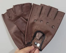 Fingerless Leather Driving Chauffer Cycling Gloves with Knuckle Holes (2XL Size)