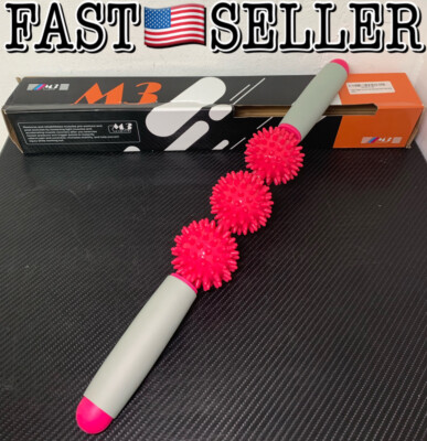 3 Ball Trigger Point Muscle Massage Roller Stick w/ Handles - NEW IN BOX! FAST!