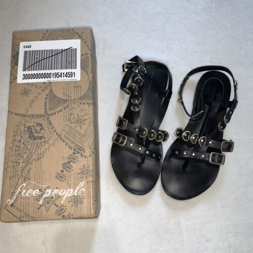 Free People Black And Gold Midas Touch Sandals Size 7.5 Leather
