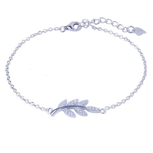 925 Sterling Silver Bracelet for Women Crystal Olive Leaf