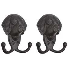 Cast Iron Wall Hooks - Rustic Dog Head Leash Holder, Wall Mount Coat Hooks, H...