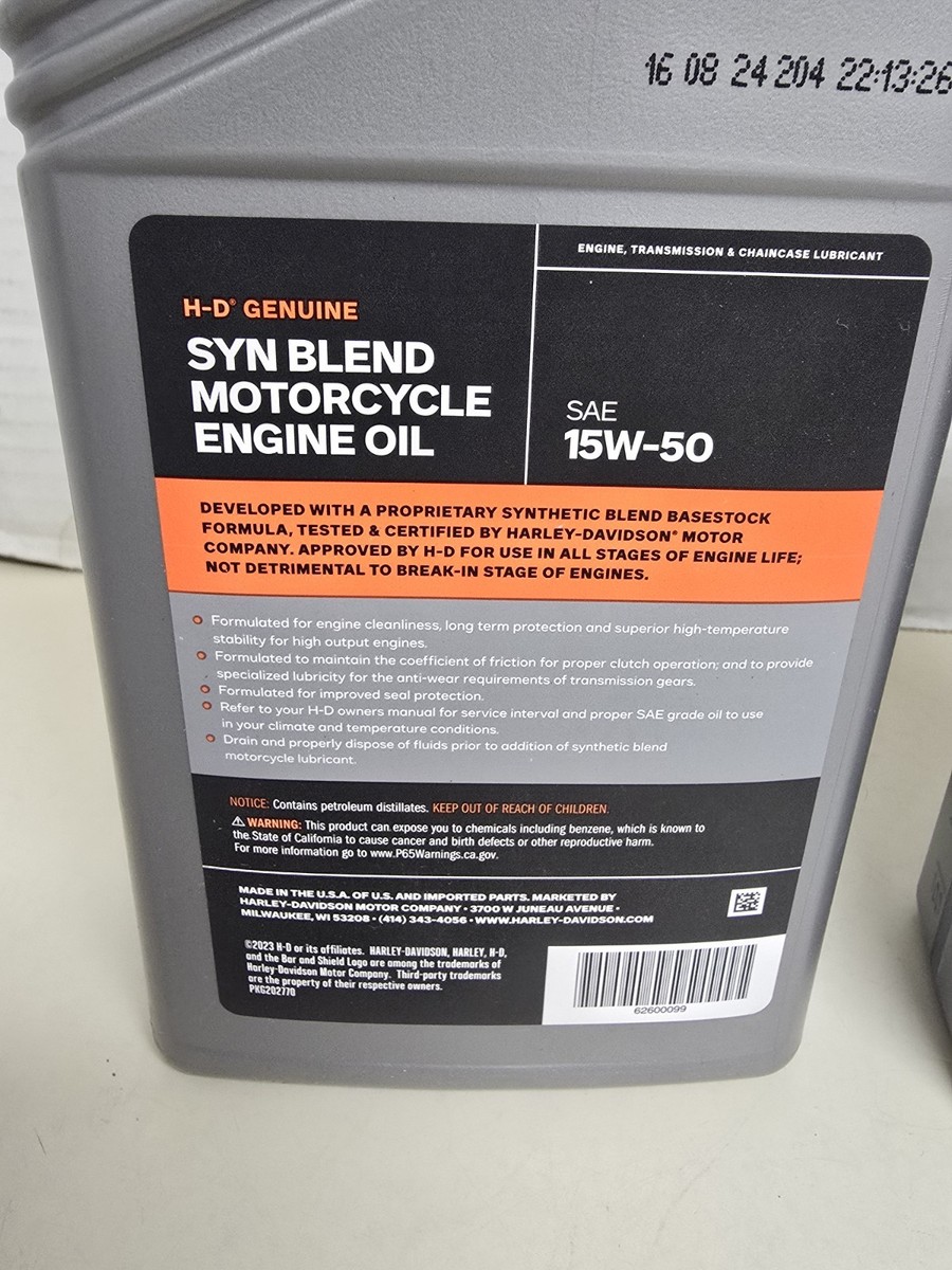 HARLEY DAVIDSON SYN BLEND OIL SAE 15w 50 SYN 3 20w 50 FULL SYN OEM