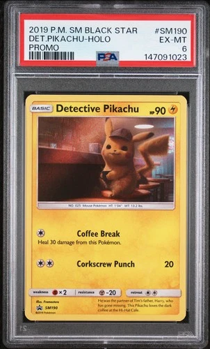 2019 POKEMON SM BLACK STAR PROMO #SM190 DETECTIVE PIKACHU-HOLO PSA 6