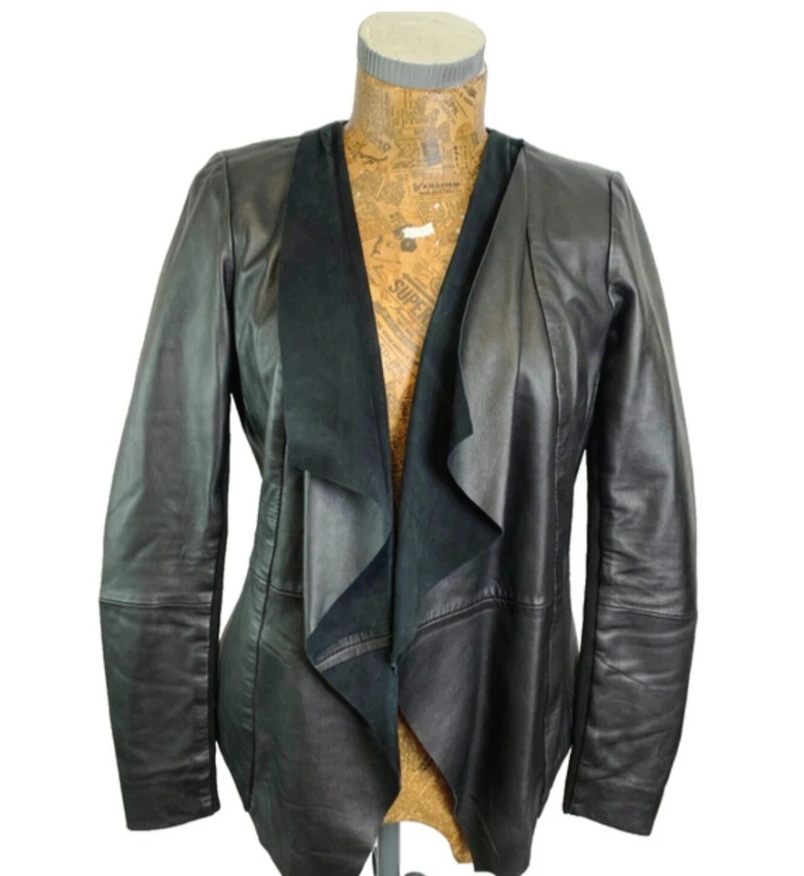 Chaqueta cascada de cuero Oasis para mujer talla XS Foto 3 de 4