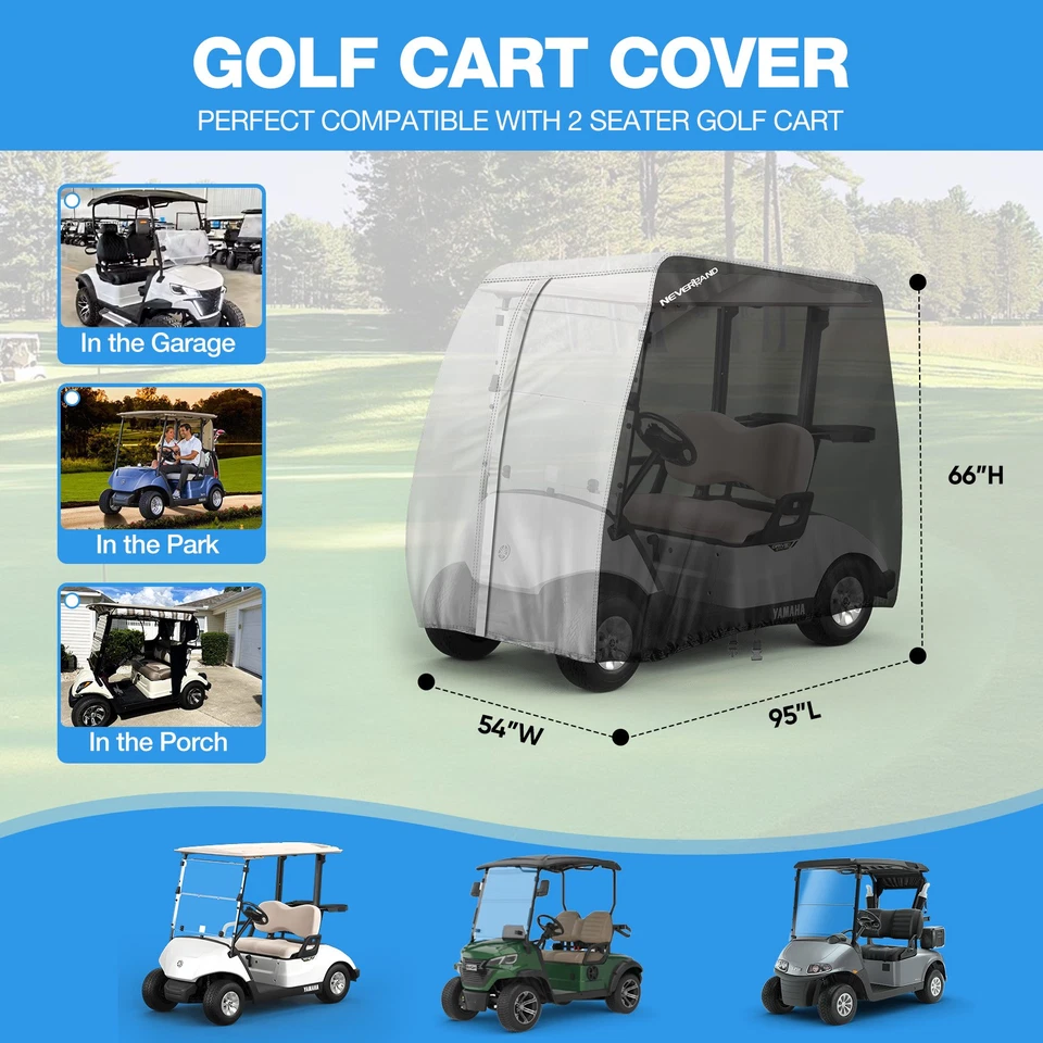 NEVERLAND Waterproof Golf Cart Cover 2Passenger 420D for EZGO Club Car Yamaha 1x - Image 2 of 4