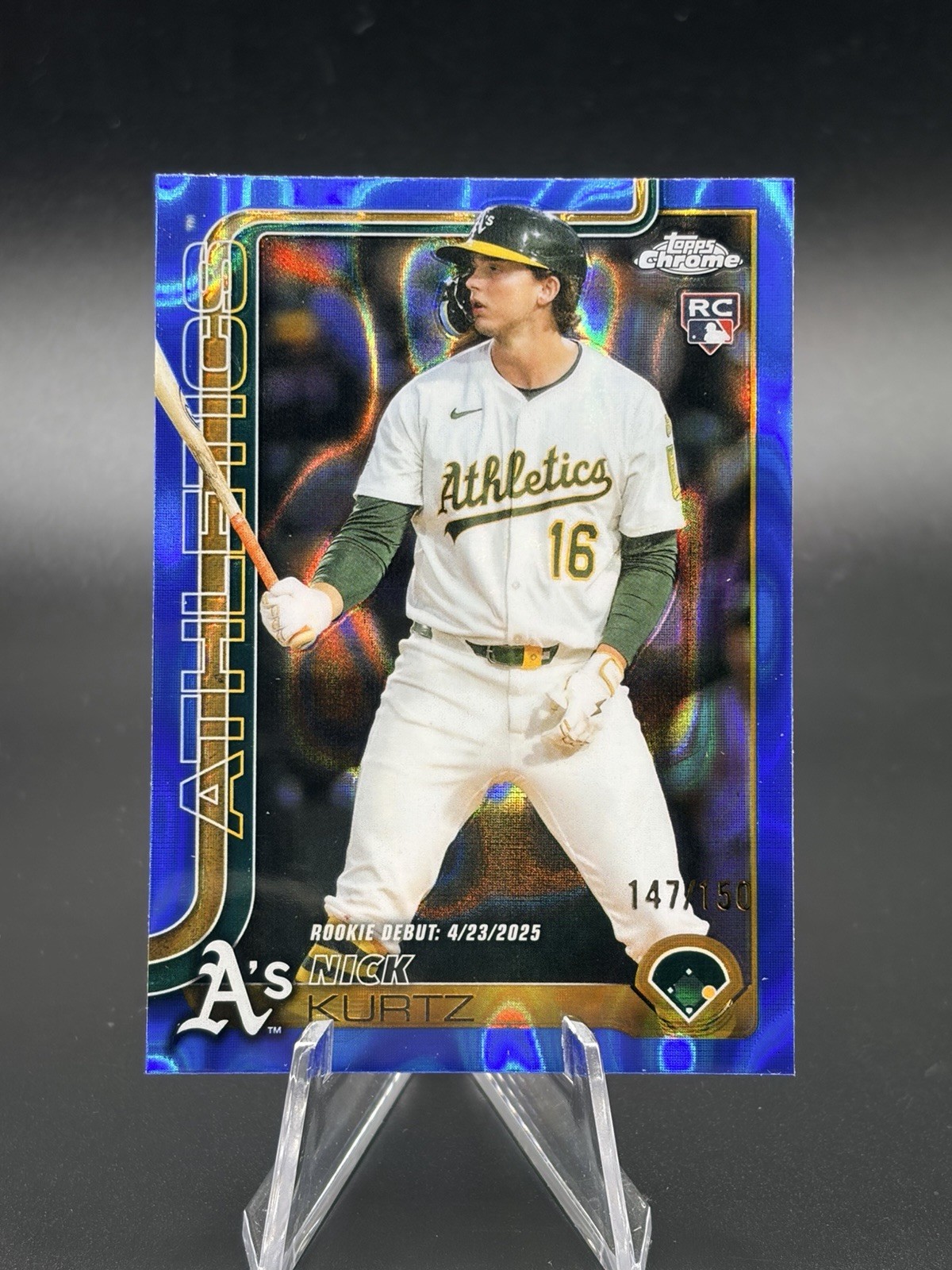 2025 Topps Chrome Update Nick Kurtz RC Blue Lava #’d 147/150 Athletics #USC180