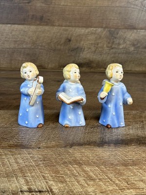 Goebel 3 Choir Angels Blue Bell Book Harp Figurines GREAT COND No Box