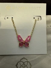 KENDRA SCOTT Gold Plated & Pink Stones MoP Bianca Butterfly Pendant Necklace New