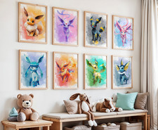 Pok&eacute;mon Eevee Evolution Wall Art Prints,  Kids Bedroom Decor, Gaming Room Poster