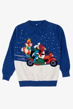 Kids Blue Penguins And Presents Ugly Christmas Pullover 2010s 