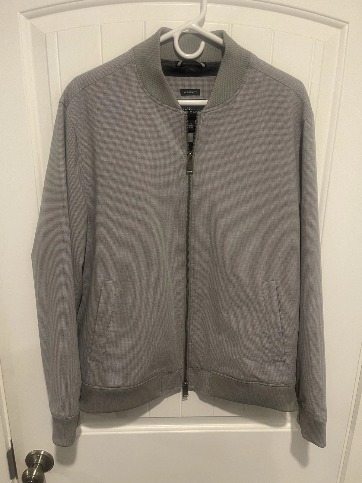 Kenneth Cole Reaction Mens M Gray Bomber Jacket Full Zip Modern Fit NWOT image 2