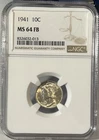 1941 10c Mercury Dime ~ NGC MS 64 FB