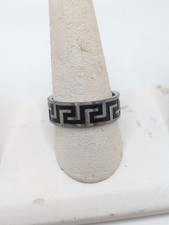 Men’s Stainless Steel Ring Black Silver Greek Key Meander Band Size 11