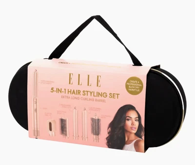 💇 ELLE 5-IN-1 Hair Styling Set 1200W Extra Lang Curling Barrel Föhn-Bürste NEU