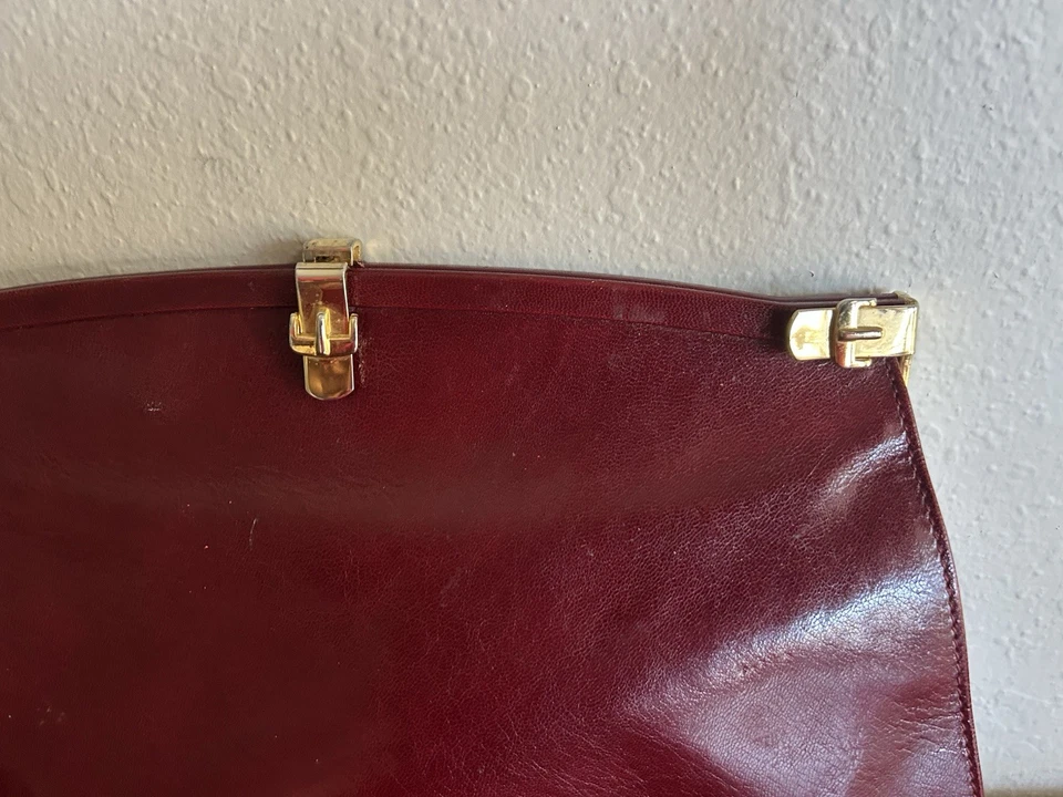 Vintage Famous Barr Made In Italy Burgundy Clutch Bag Purse Party Cocktail - Image 2 of 4