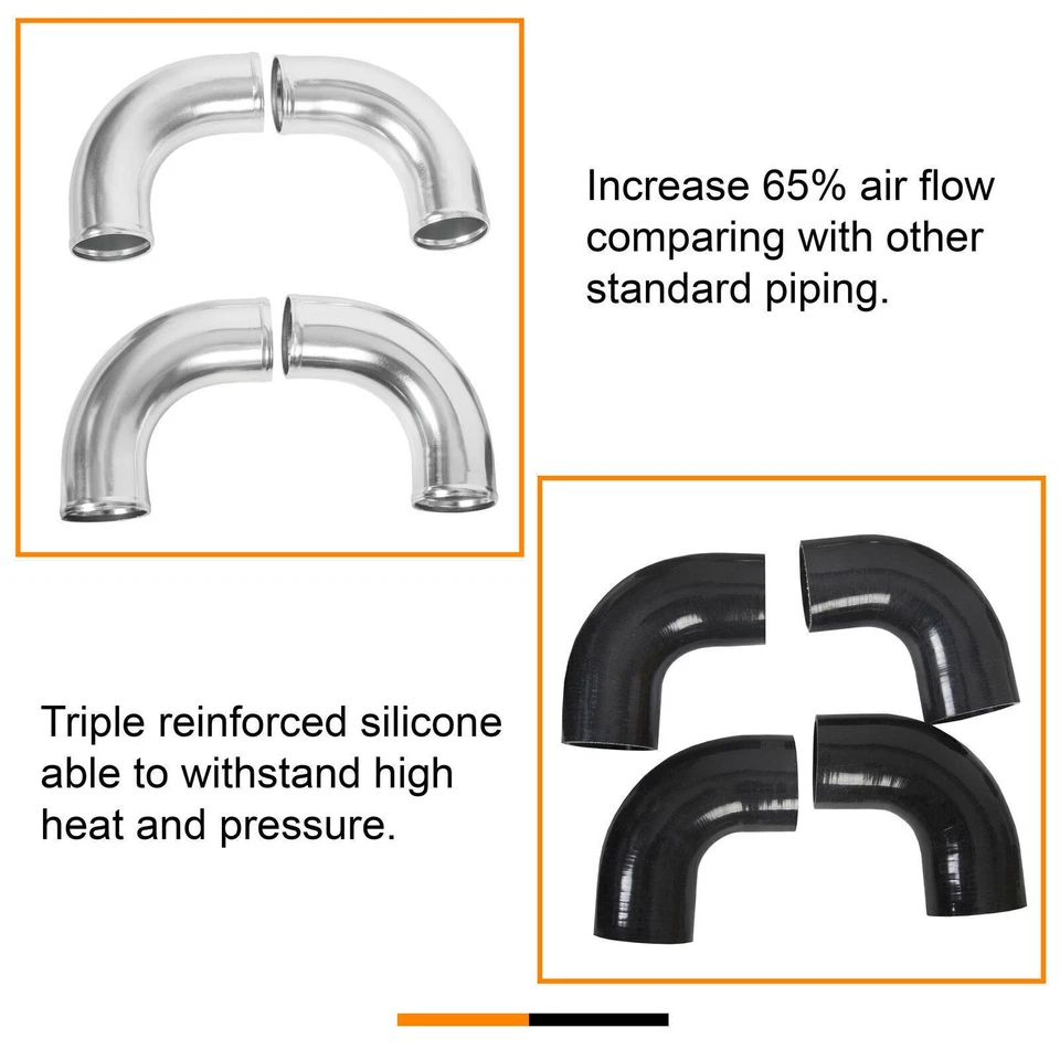 New Universal 2" Polished Aluminum Intercooler Pipe Kit + Silicone Hose + Clamp  - Image 3 of 4