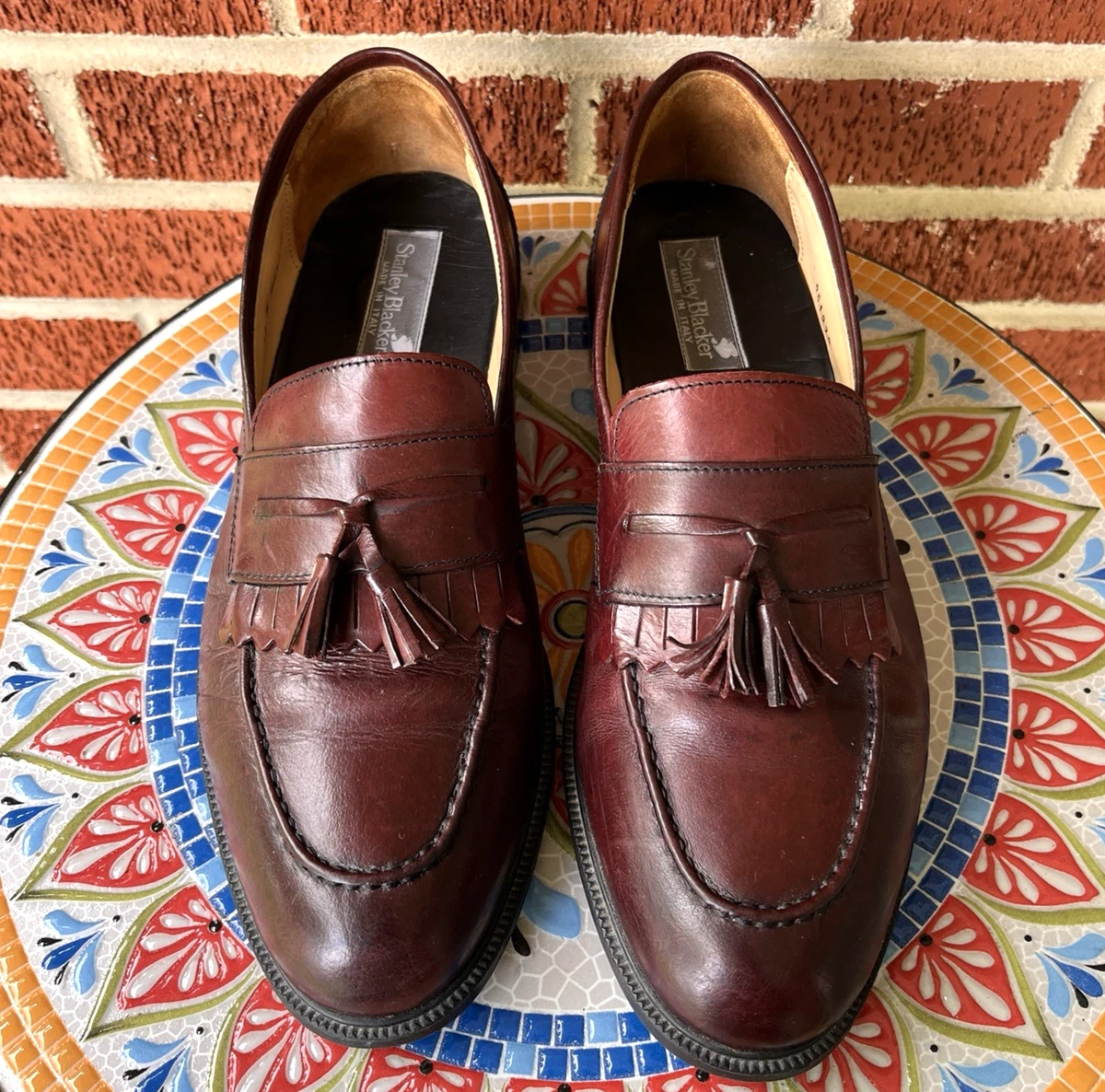 Vintage Stanley Blacker Cap Toe Slip On Loafers Stanley Blacker Black Leather Cap Toe Shoes Handcrafted In  main image 2