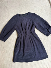 ZARA Navy Corduroy Fit & Flare Short Dress 3/4 Raglan Sleeve Back Zip M