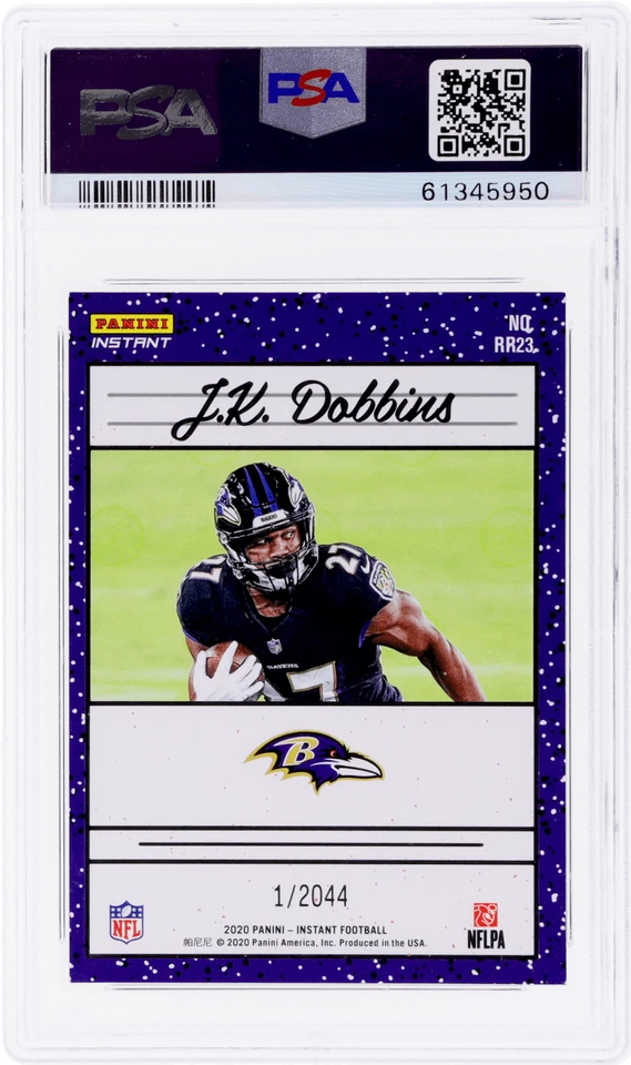 2020 Panini Instant J.K. Dobbins Rated Rookie Retro #23 /2044 PSA 9 Rookie RC - Image 2 of 2
