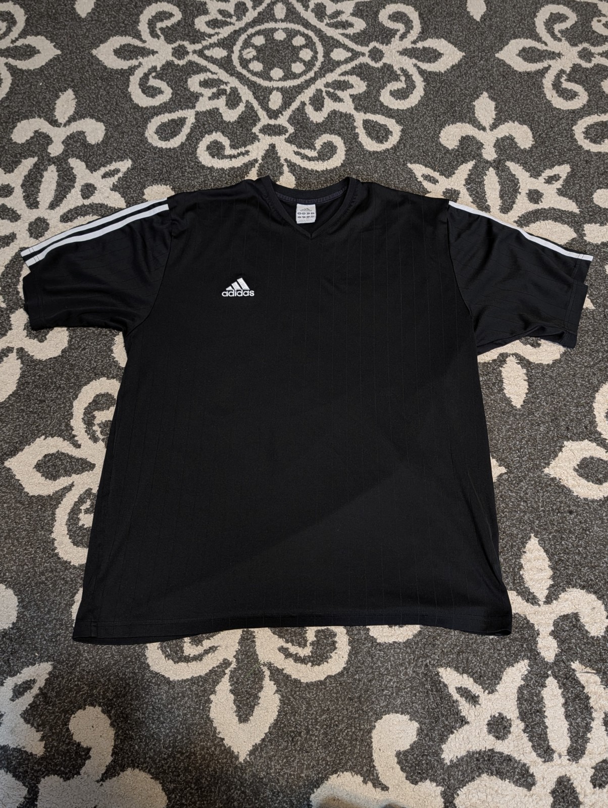 Y2K Adidas Black Pinstripe Soccer Jersey Vintage 2003 Trefoils Large