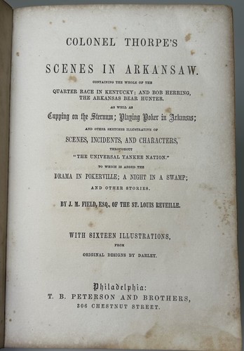 Colonel Thorpes Scenes In Arkansaw By J.M Field 1858 Edition HC Book - Foto 6 di 7