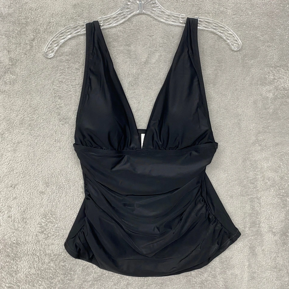 Maiô J Crew Tankini Top pequeno preto ruched mergulho alças ajustáveis CI105 - Imagem 4 de 4