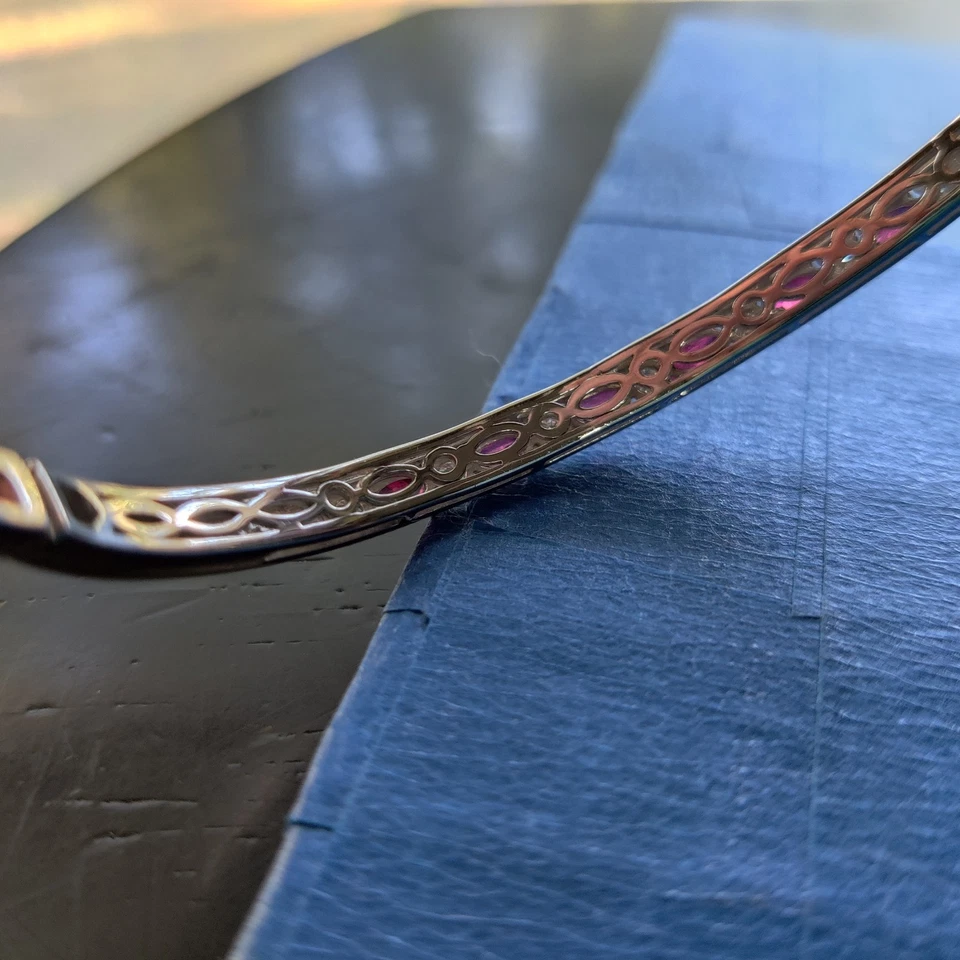 Elegante brazalete brazalete conjunto rojo rubí y circonita cúbica SS 925 Foto 4 de 4