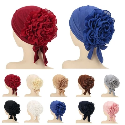 Chapeau turban femme fleur hijab écharpe tête enveloppe bonnet musulman perte de cheveux chimio casquettes - Photo 1/4