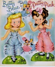 VINTAGE UNCUT 1949/1958 BETTY BLUE & PATTY PINK PAPER DOLLS~~#1 TOP REPRODUCTION
