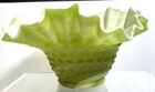 Vintage Fenton Green Slag Glass Hobnail Uranium Ruffled Bowl Vase Dish EXC!